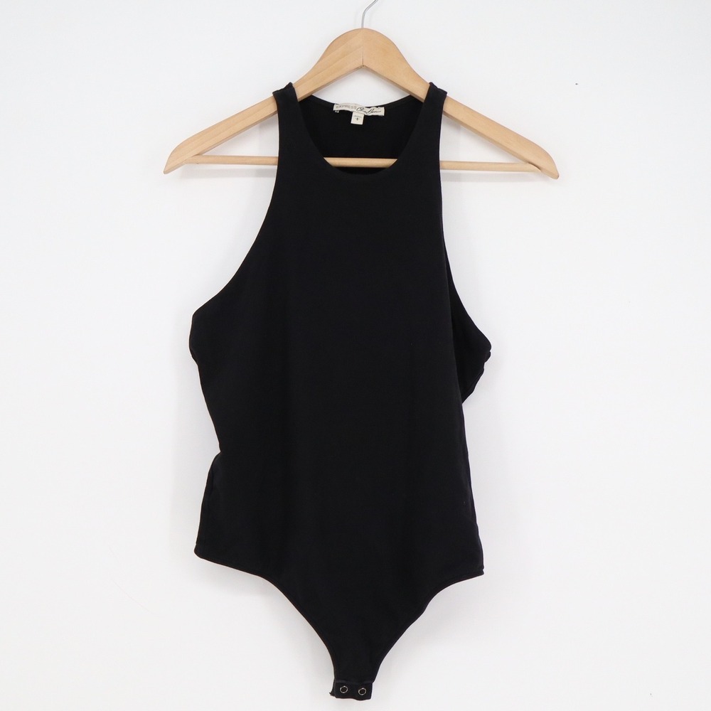 Express One Eleven Black High Neck Halter Racerback Bodysuit Large L
